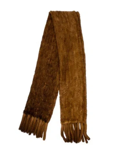 Pre-owned Fur Mink Animal Print Scarf In Brown