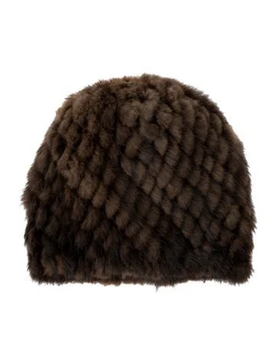 Pre-owned Fur Mink Beanie In Brown