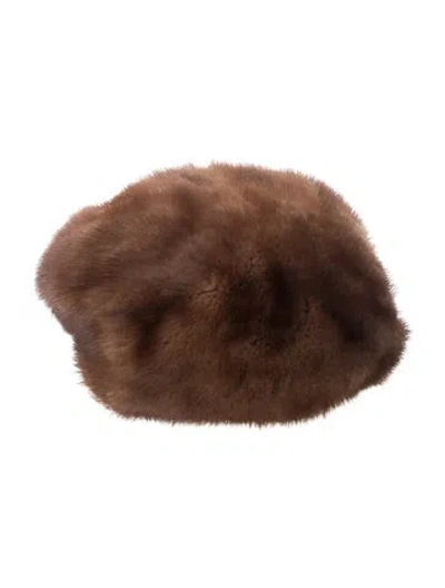 Pre-owned Fur Mink Beret Hat In Brown