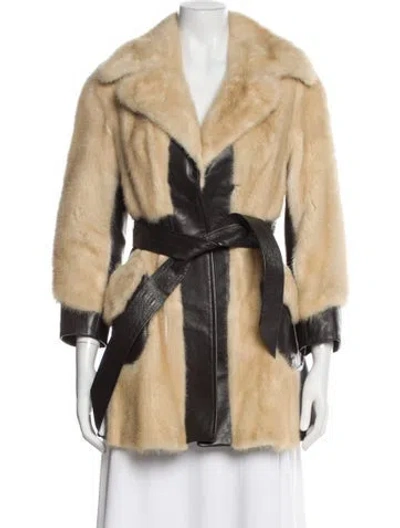Pre-owned Fur Mink Colorblock Pattern  Coat In Brown