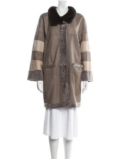 Pre-owned Fur Mink Colorblock Pattern  Coat In Brown