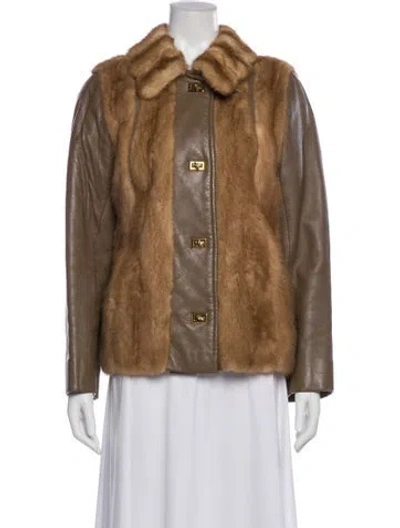 Pre-owned Fur Mink Colorblock Pattern Jacket In Neutral