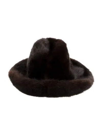 Pre-owned Fur Mink Fedora Hat In Brown