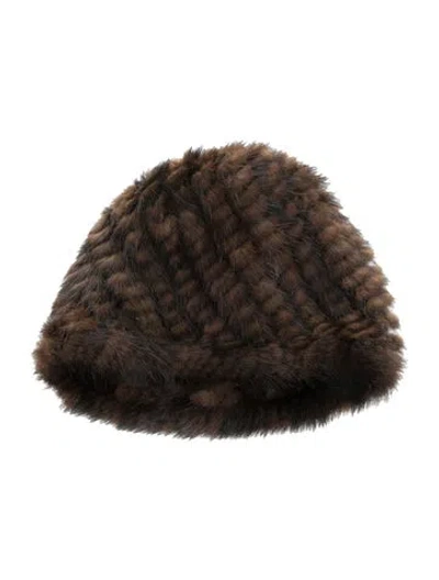Pre-owned Fur Mink  Beanie In Brown