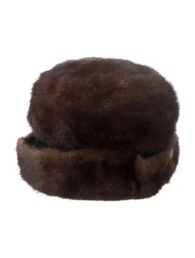 Pre-owned Fur Mink  Hat In Brown