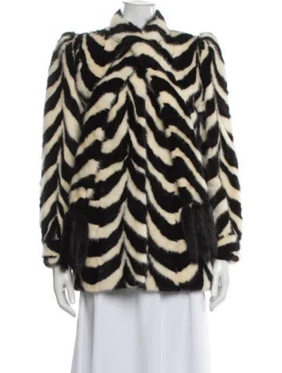 Pre-owned Fur Mink Printed  Coat In Black
