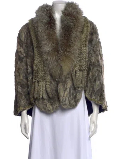 Pre-owned Fur Mink Printed Jacket In Green