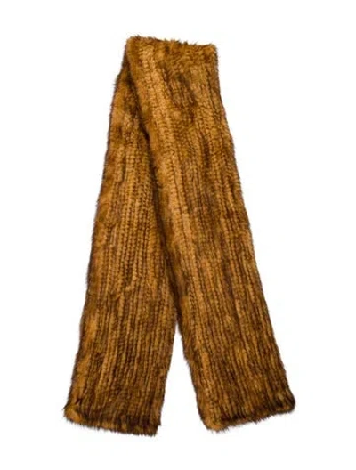 Pre-owned Fur Mink Printed Scarf In Brown