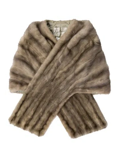 Pre-owned Fur Mink Striped Cape In Gray