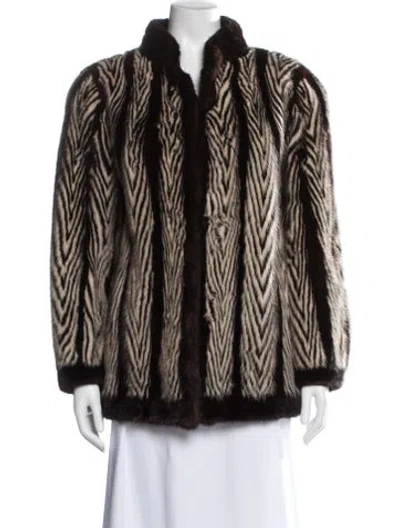 Pre-owned Fur Mink Striped Faux  Jacket In Brown