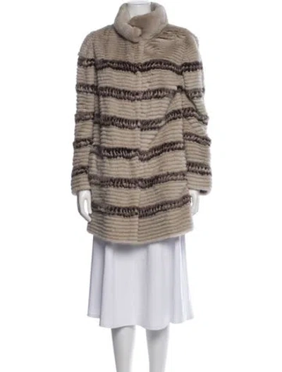 Pre-owned Fur Mink Striped  Jacket In Neutrals