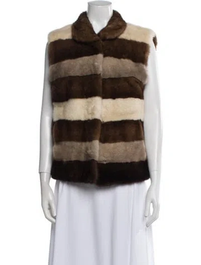 Pre-owned Fur Mink Striped  Vest In Brown