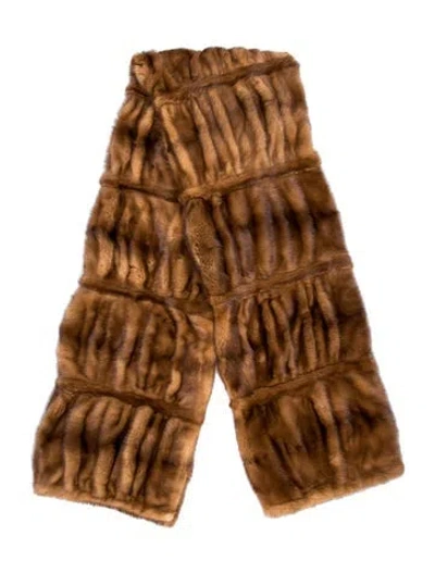 Pre-owned Fur Mink Striped Shawl In Brown