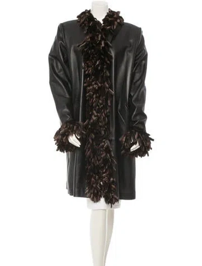 Pre-owned Fur Mink-trimmed Leather Coat In Black