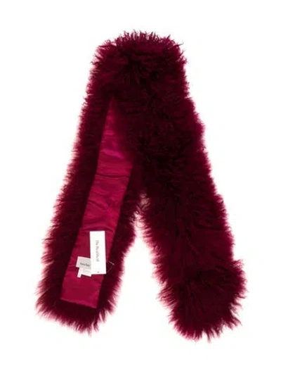 Pre-owned Fur Mongolian Lamb Stole In Burgundy