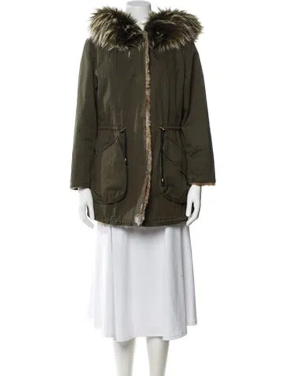 Pre-owned Fur Nylon  Coat In Green