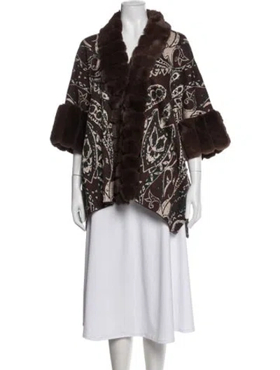 Pre-owned Fur Paisley Print Open Front Sweater W/ Tags In Brown