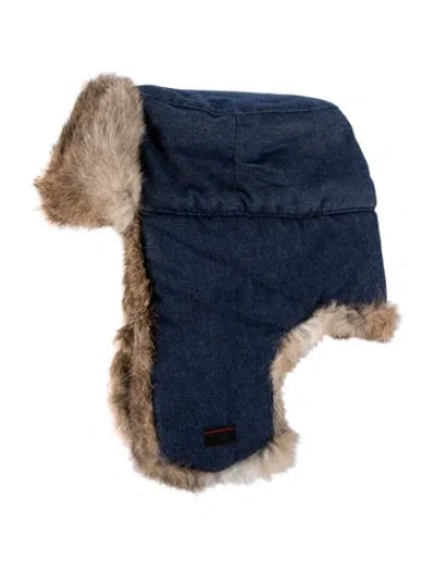 Pre-owned Fur Pattern Print Winter Hat In Blue