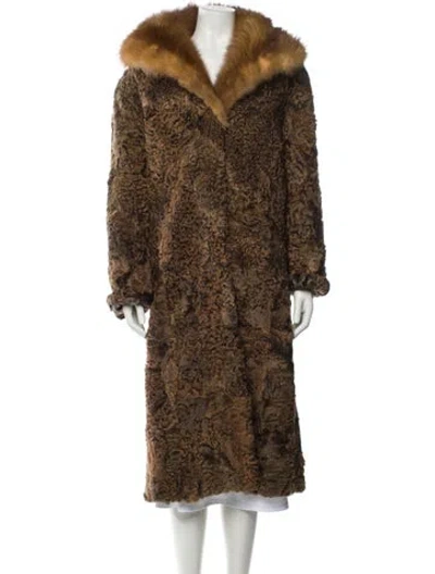 Pre-owned Fur Persian Lamb Animal Print  Coat In Brown