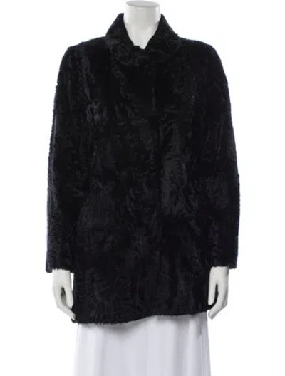 Pre-owned Fur Persian Lamb Printed Faux  Jacket In Black