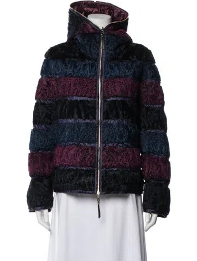 Pre-owned Fur Persian Lamb Striped Down Jacket In Blue