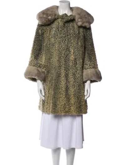 Pre-owned Fur Persian Lamb Tweed Pattern  Coat In Green