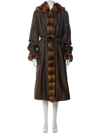 Pre-owned Fur Plaid Print Denim Jacket In Brown