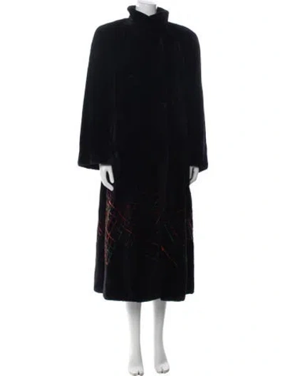 Pre-owned Fur Plaid Print  Coat In Black