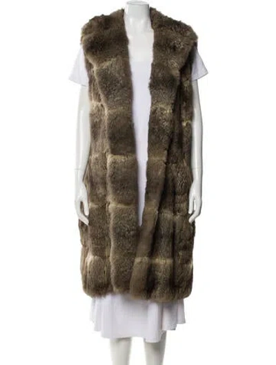 Pre-owned Fur Plaid Print  Coat In Neutral