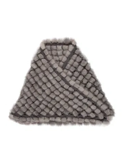 Pre-owned Fur Plaid Print Shawl In Gray
