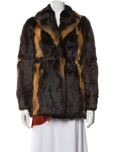 Pre-owned Fur Printed  Coat In Brown