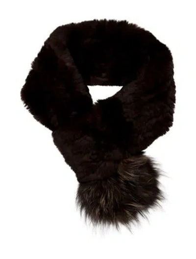 Pre-owned Fur Rabbit Fox Trim Scarf In Brown