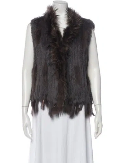 Pre-owned Fur Raccoon Trim Vest In Gray
