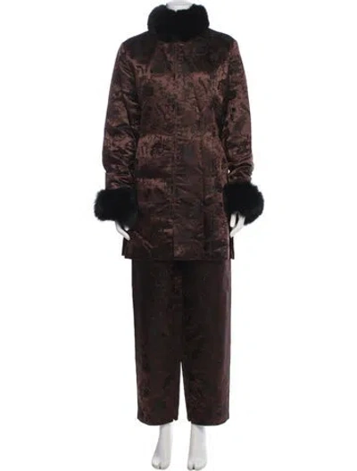 Pre-owned Fur Silk Floral Print Pant Set In Brown