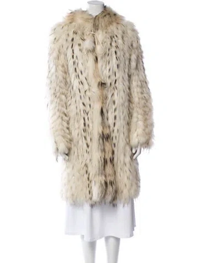 Pre-owned Fur Silk Printed Faux  Coat In Neutral