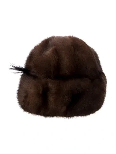 Pre-owned Fur Solid  Hat In Brown