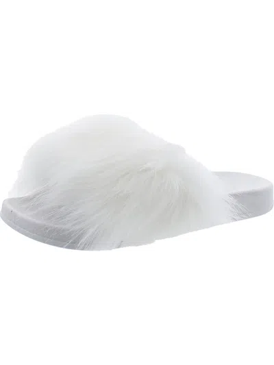 Fur Story Womens Open Toe Slip On Slide Sandals In White