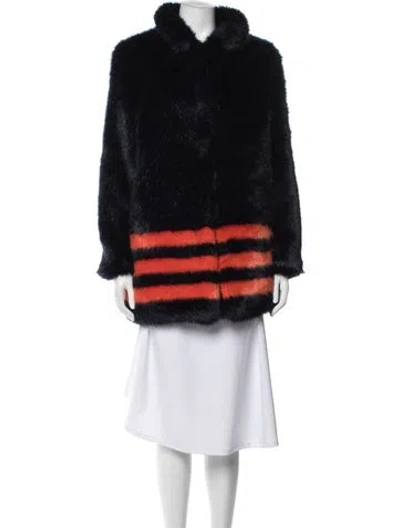 Pre-owned Fur Striped Faux  Coat In Black