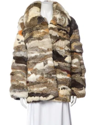 Pre-owned Fur Striped Faux  Coat In Multi