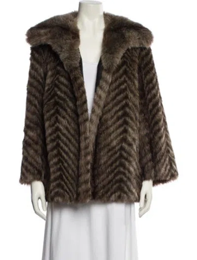 Pre-owned Fur Striped  Coat In Brown