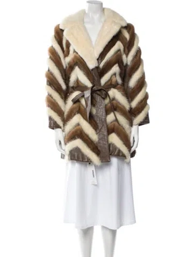 Pre-owned Fur Striped  Coat In Brown