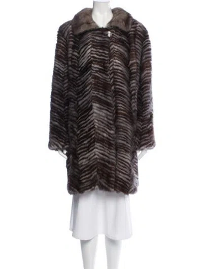 Pre-owned Fur Striped  Coat In Brown
