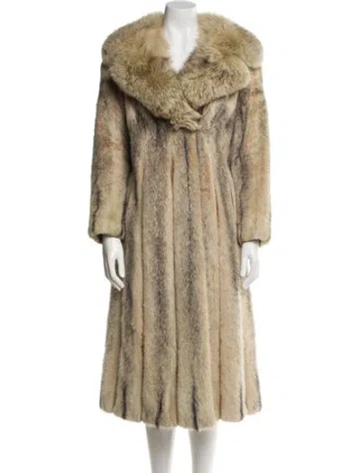 Pre-owned Fur Striped  Coat In Neutral