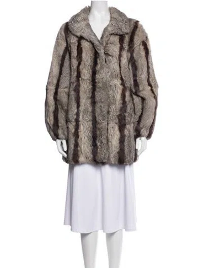 Pre-owned Fur Striped  Coat In Neutrals