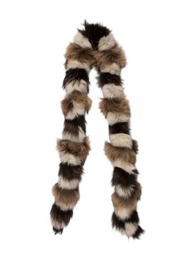 Pre-owned Fur Striped Scarf In Brown