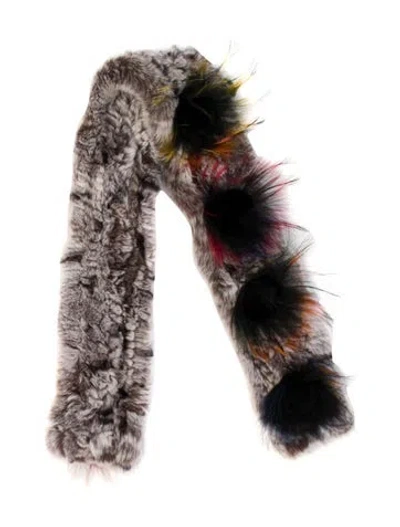 Pre-owned Fur Striped Scarf In Gray