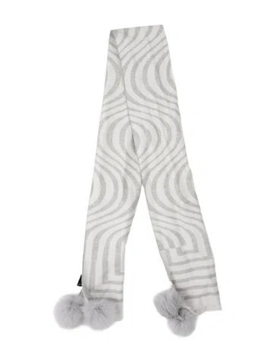 Pre-owned Fur Striped Scarf In Gray