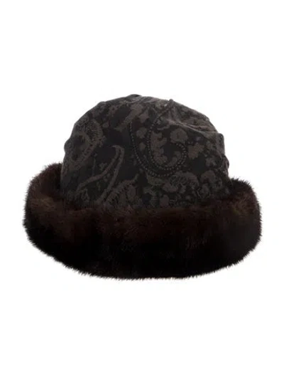 Pre-owned Fur Structured Jacquard Beanie Hat In Brown