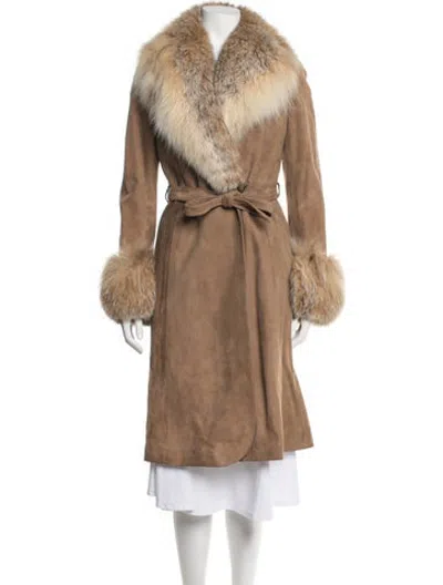 Pre-owned Fur Suede  Coat In Brown