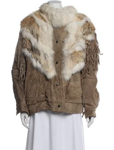 Pre-owned Fur Suede  Coat In Neutral
